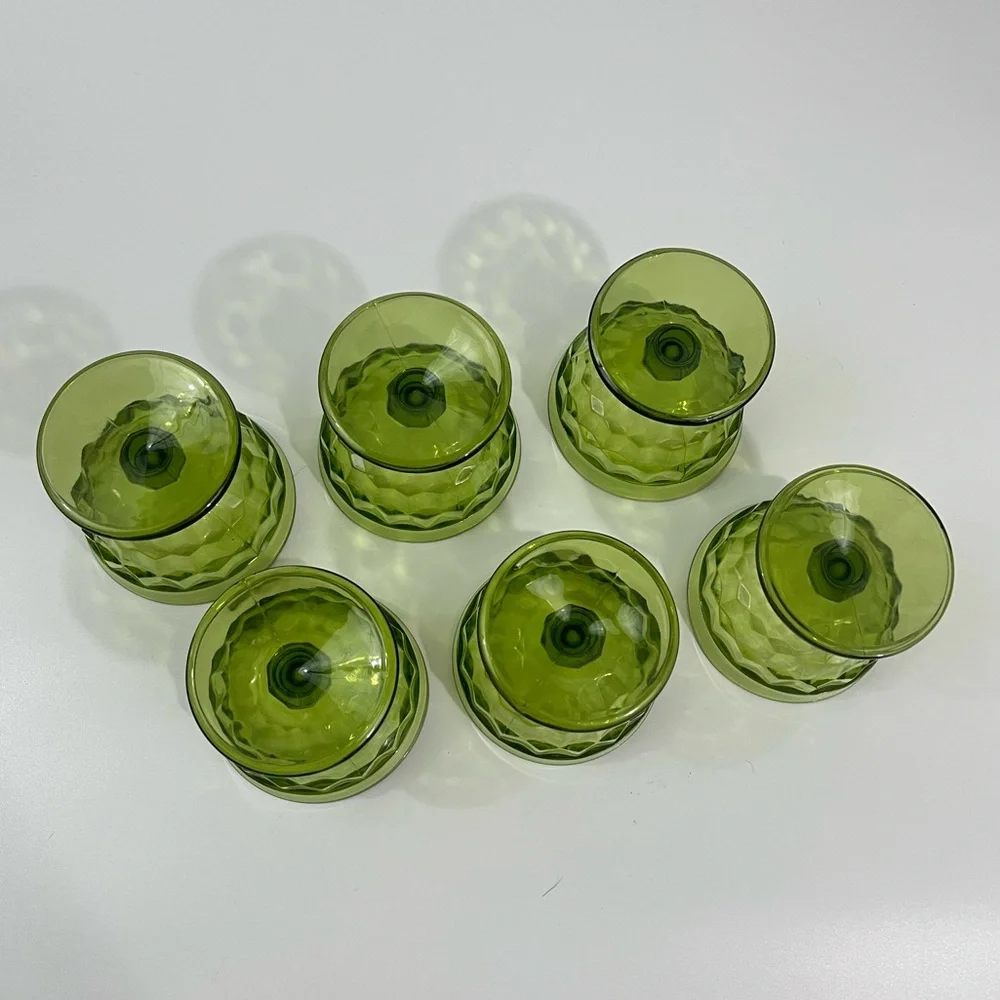 Indiana Glass Olive Green Compote Dessert Sherbet Goblets - Set of 6